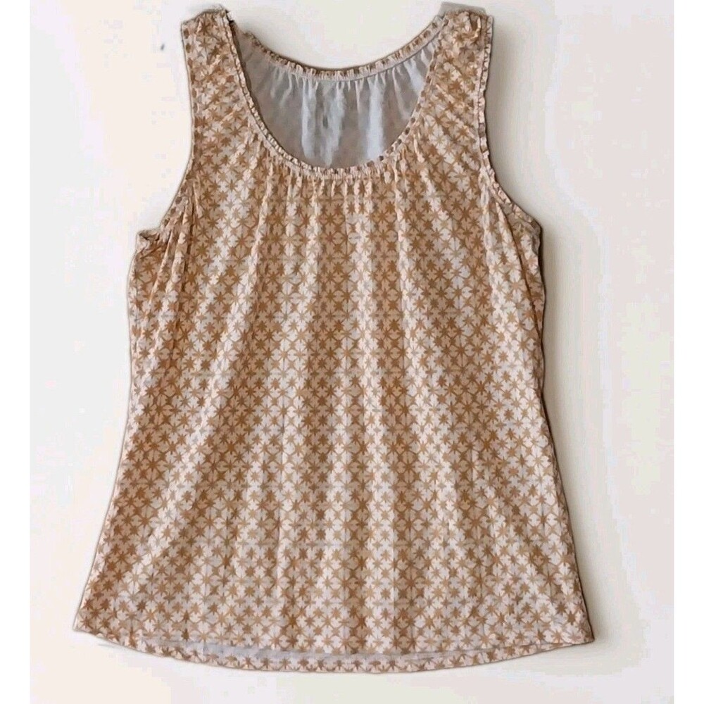 Womens Size XXL Merona Ruffled Edge Tank Top Cream Orange Geometric Stars Mom